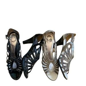 Sofft Women's Open Toe Ankle Buckle Dressy Shoe Bundle Size 8.5 Black Brown Work